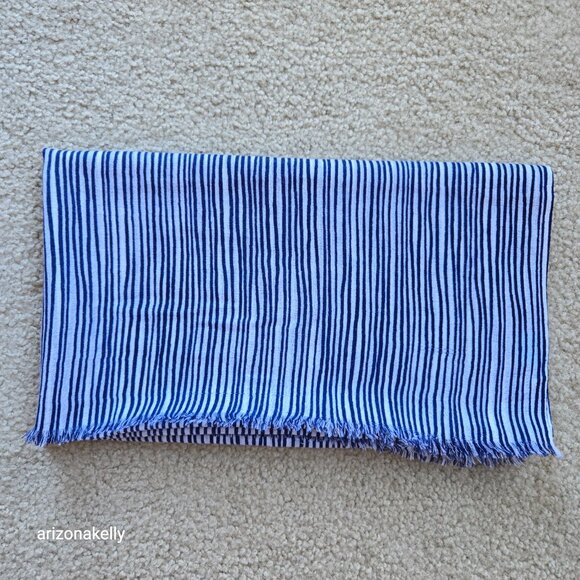 J. McLaughlin Wool Scarf Lightweight Blue Stripe - Picture 3 of 14